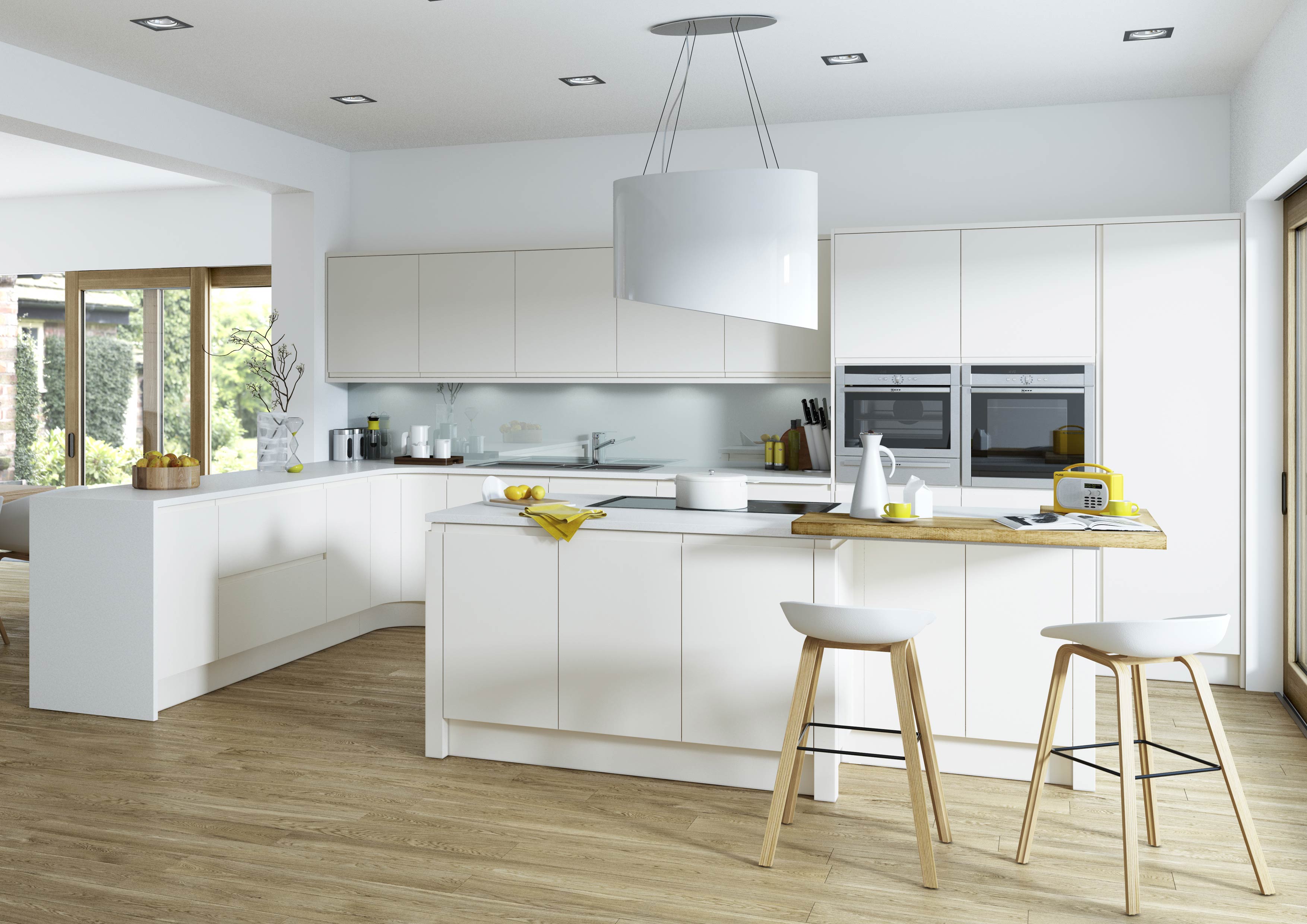 white handleless kitchen design